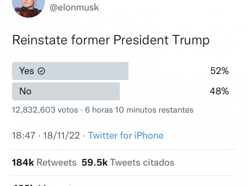 Elon Musk pregunta si regresa Donald Trump a Twitter