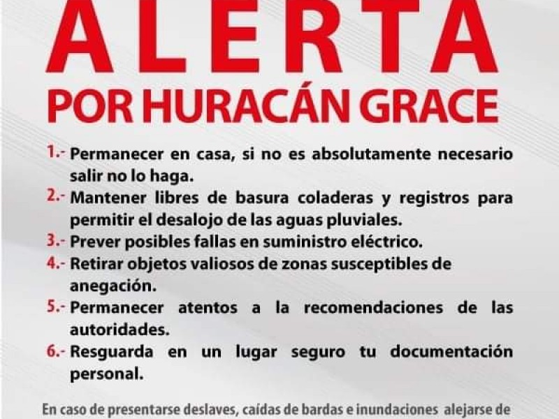 Emite alerta Toluca por Grace