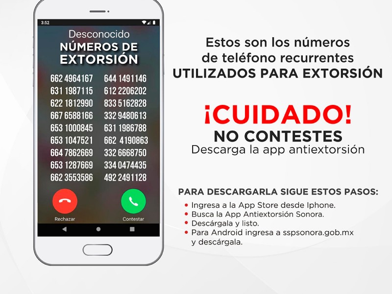 Emite SSP Sonora alerta de números de extorsión