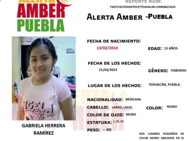 Emiten Alerta Amber por menor no localizada