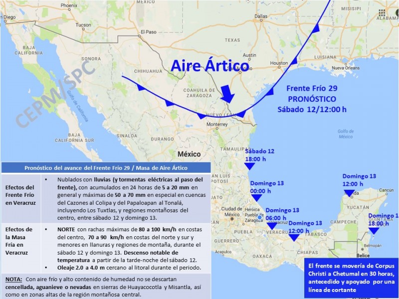 Emiten Alerta Gris por Frente Frío 29