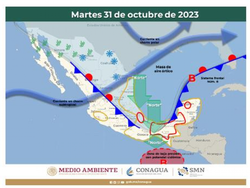 Emiten alertamiento por Frente Frío No.8 en Oaxaca