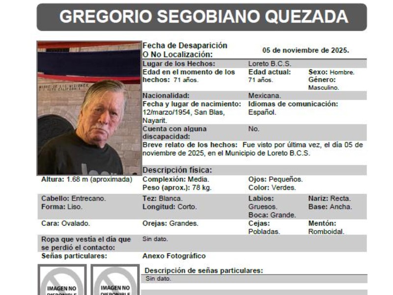 Emiten ficha de búsqueda por la desaparición de adulto mayor