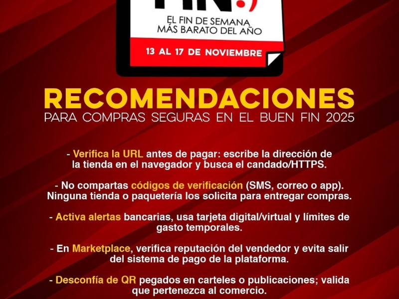 Emiten recomendaciones para compras seguras durante el Buen Fin 2025