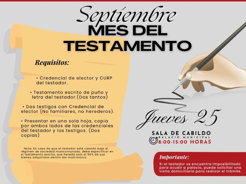Empalme facilita trámites testamentarios durante septiembre con beneficios