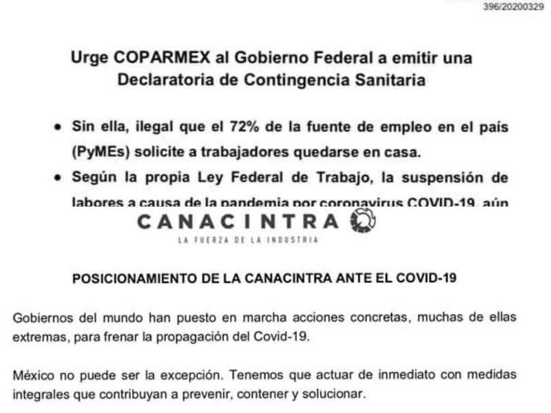 Empresarios urgen declaratoria de emergencia sanitaria