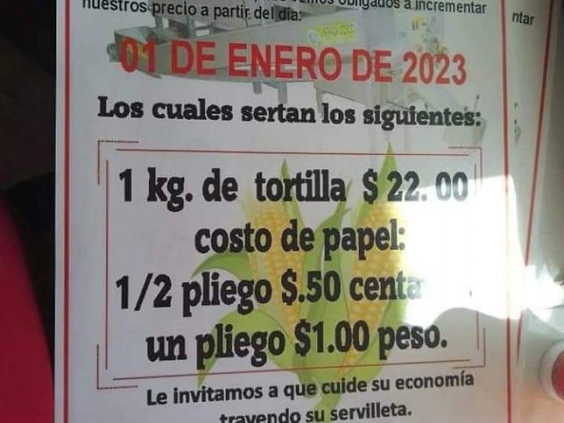 En 2023 subirá el kilo de tortilla anuncian industriales