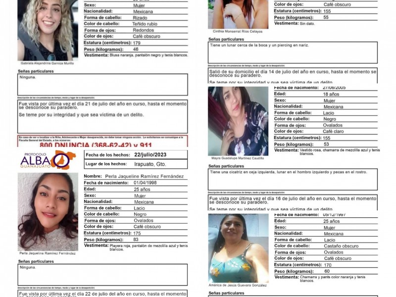 En cuatro días desaparecen cinco mujeres en Guanajuato