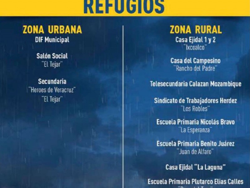 En Medellín de Bravo preparados 11 albergues temporales