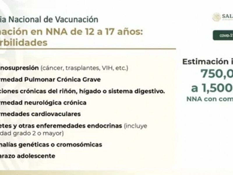 En octubre inicia registro para vacunación en niños de 12-17