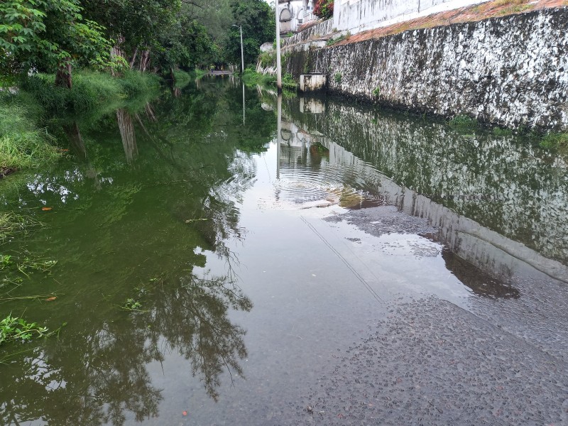 Enorme fuga de aguas negras detras del hotel Mocambo