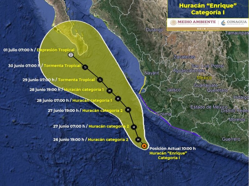 Enrique se convierte en huracán categoría I