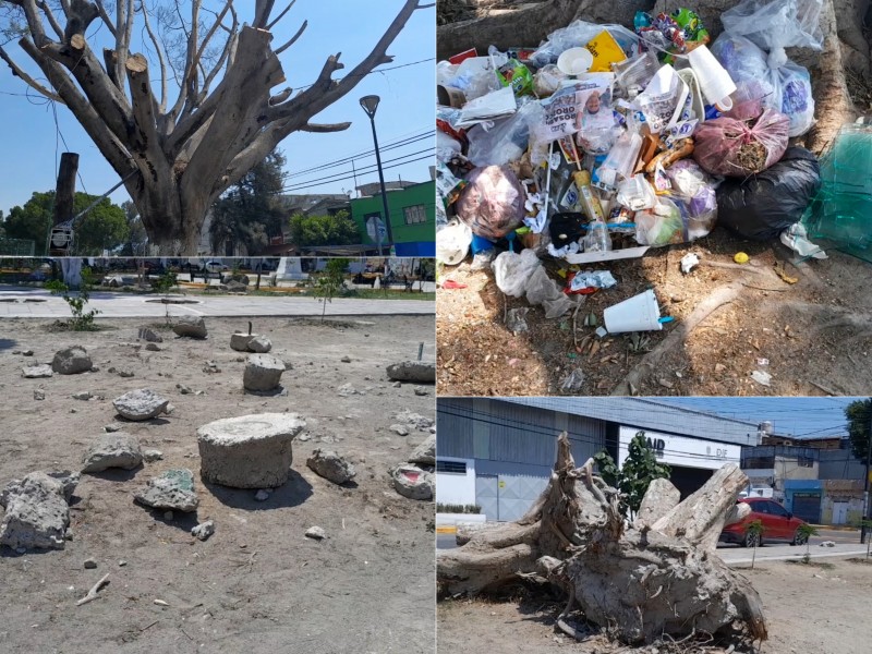 Entre sequía y basura parque de la Serdán