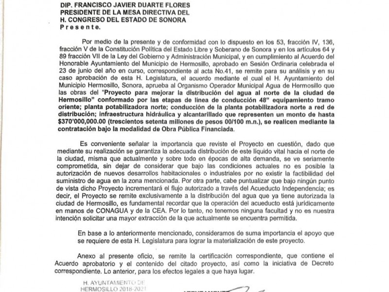 Envía alcaldesa proyecto del acuaférico al Congreso para su autorización