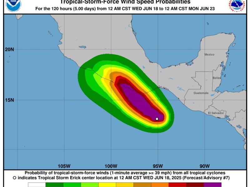Erick se intensifica a huracán categoría 1 frente a costas de Oaxaca