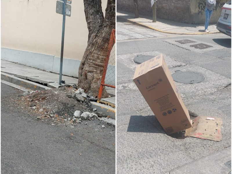 Escombro sin recoger y socavón, denuncian falta de atención