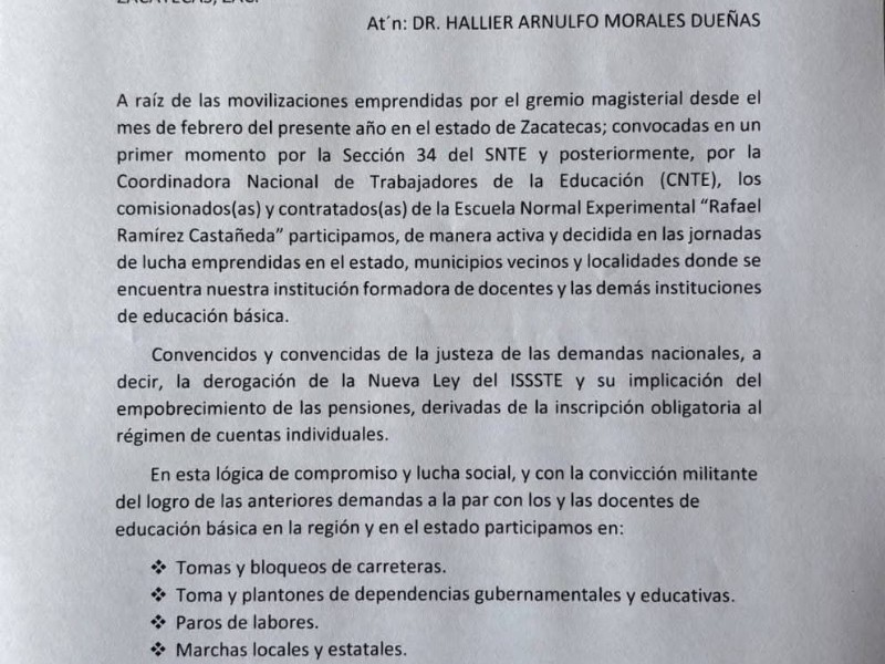 Escuela Normal Rafael Ramírez denuncia exclusión por parte de representante sindical