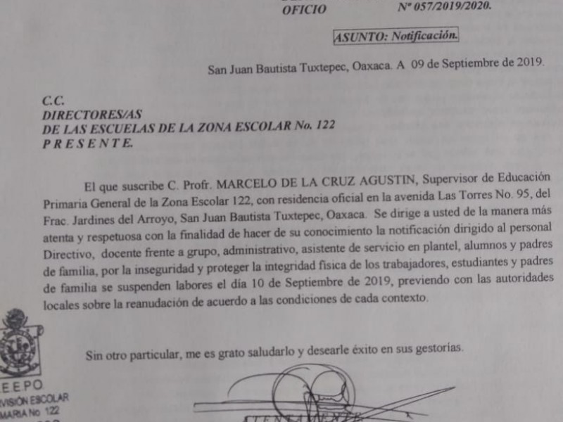 Escuelas en Tuxtepec suspenderán clases por mensajes amenazantes