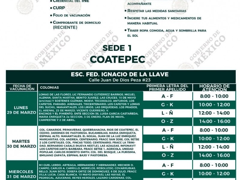 Estas serán las sedes para vacunación contra covid en Coatepec