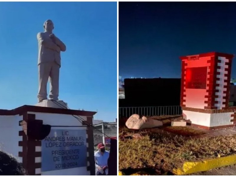 Estatua de López Obrador recién desvelada es derribada