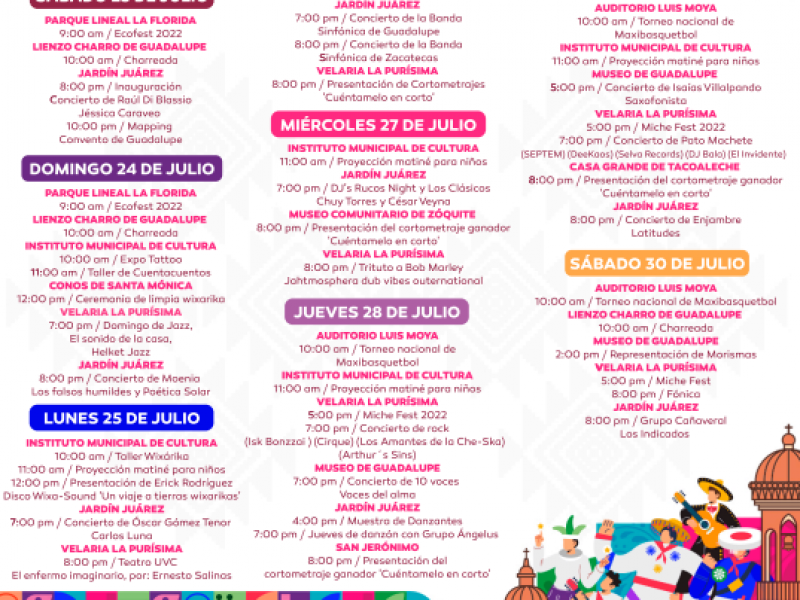 Este es el programa del Festival Cultural y Artístico Guadalupe