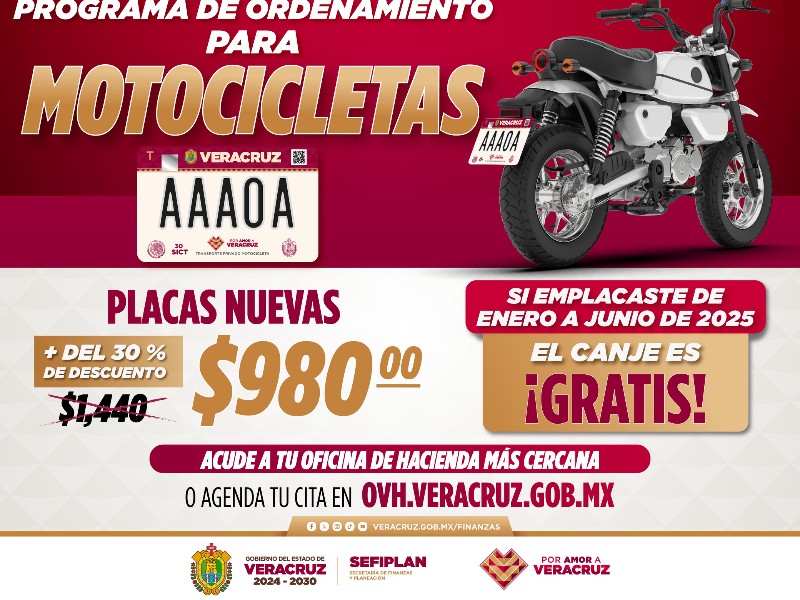 Este lunes arranca ordenamiento de motocicletas en Veracruz