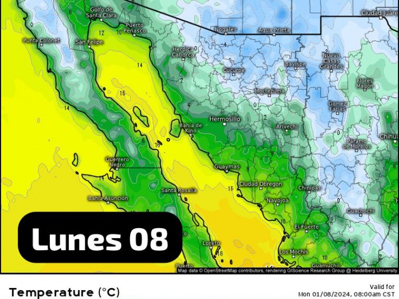 Este lunes Guaymas amanece a 9°C