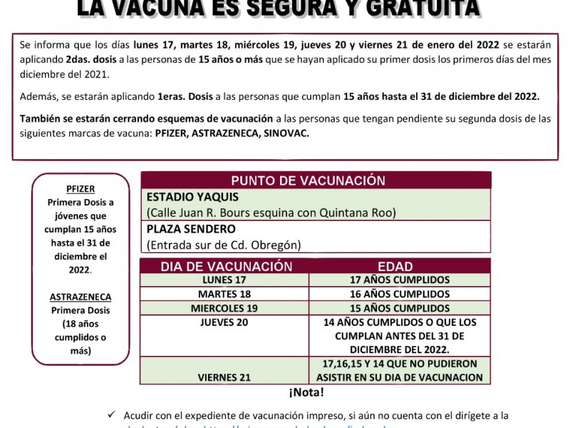 Este lunes inicia vacunación a menores