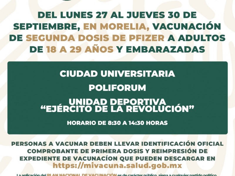 Este lunes inician segundas dosis anticovid de 18-29 años