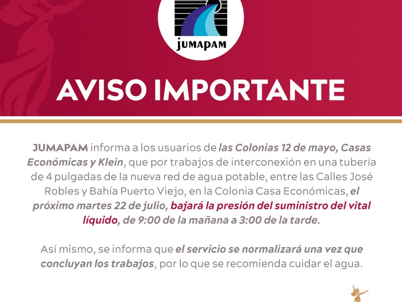 Este martes habrá corte de agua en colonias de Mazatlán