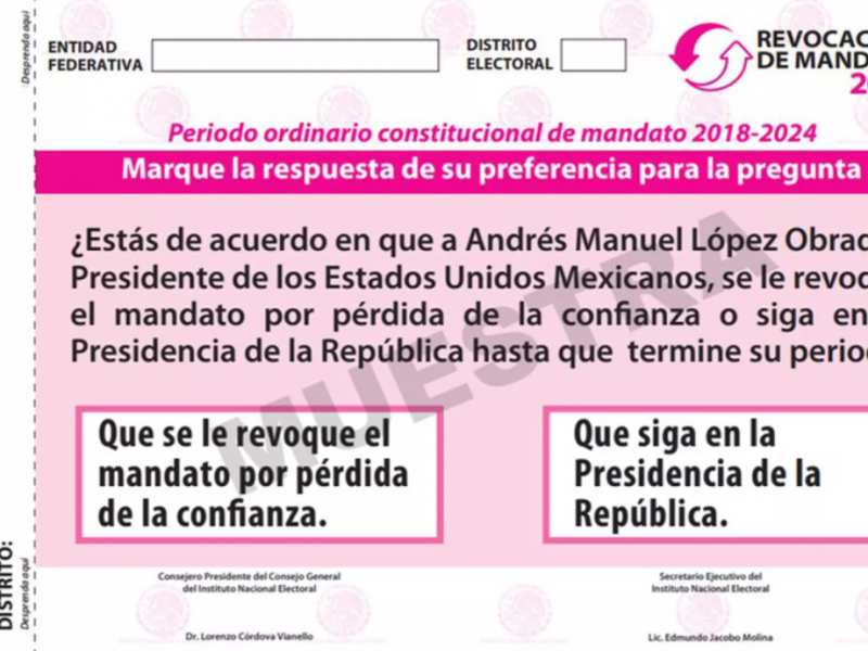 Este sábado llegarán boletas para consulta de Revocación de Mandato