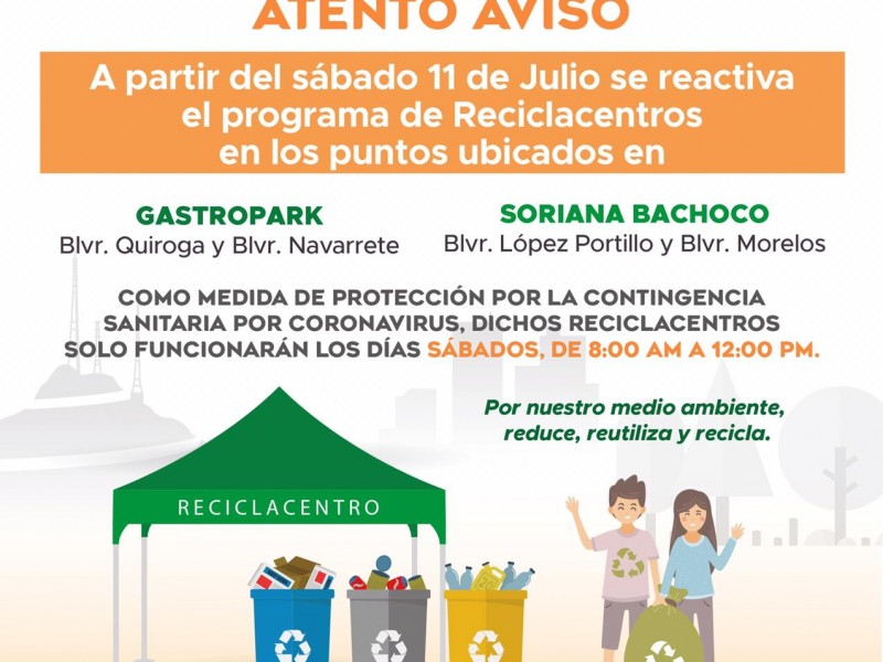 Este sábado reinician actividades los reciclacentros