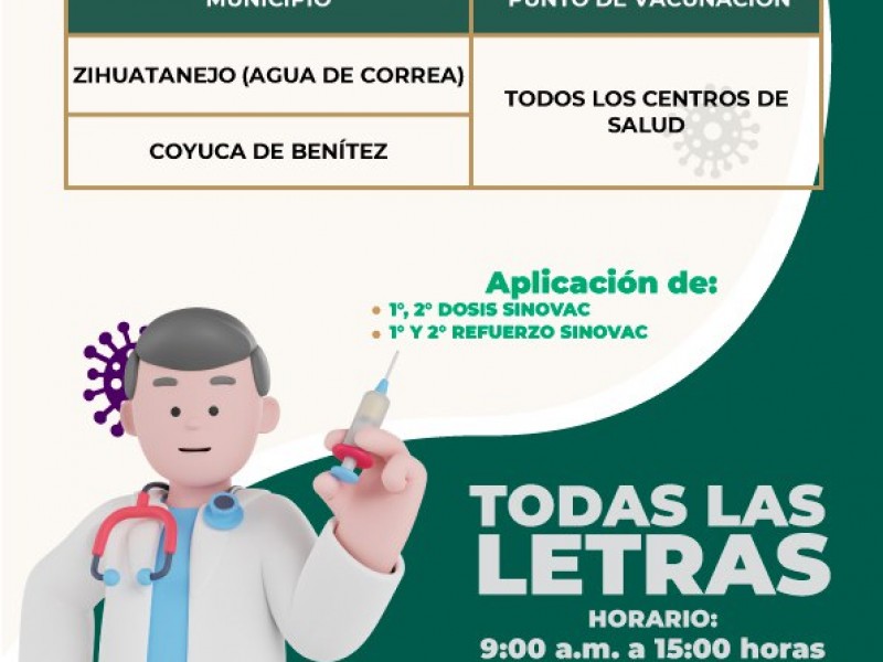 Este viernes estarán aplicando vacunas contra COVID19 en Zihuatanejo