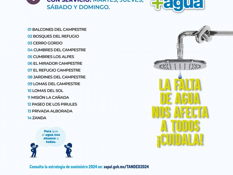 Estos serán los días de tandeo de agua en colonias