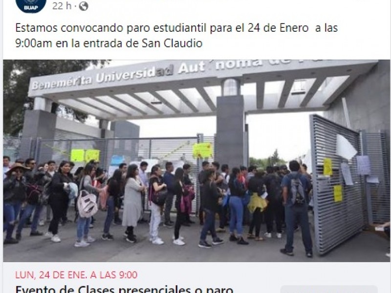 Estudiantes BUAP convocan a paro estudiantil por cancelación de regreso