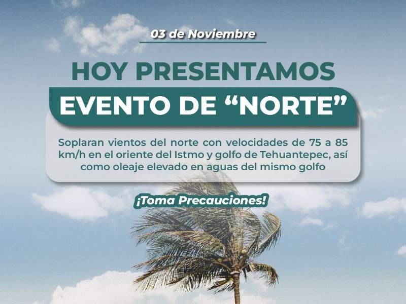 Evento de norte con rachas de 85km/h en el Istmo de Tehuantepec