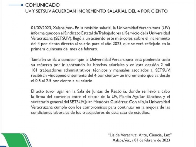 Evitan huelga en la UV con acuerdo de incremento salarial