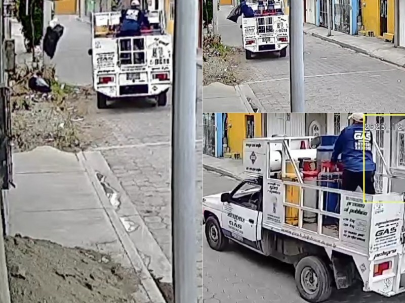 Exhiben camioneta de gas tirando basura en vía pública (vídeo)