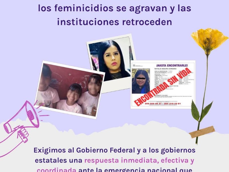 Exigen freno urgente a feminicidios y fortalecimiento de alertas