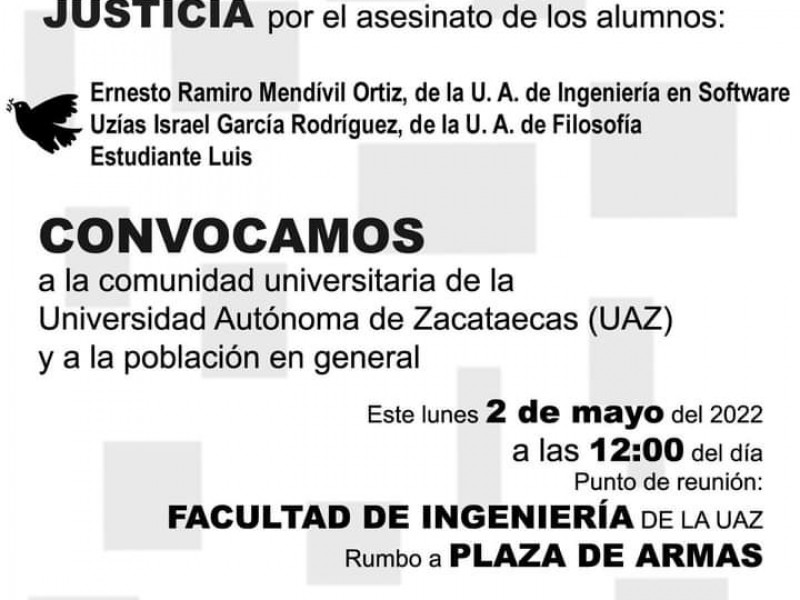 Exigen justicia por jóvenes universitarios asesinados en Zacatecas