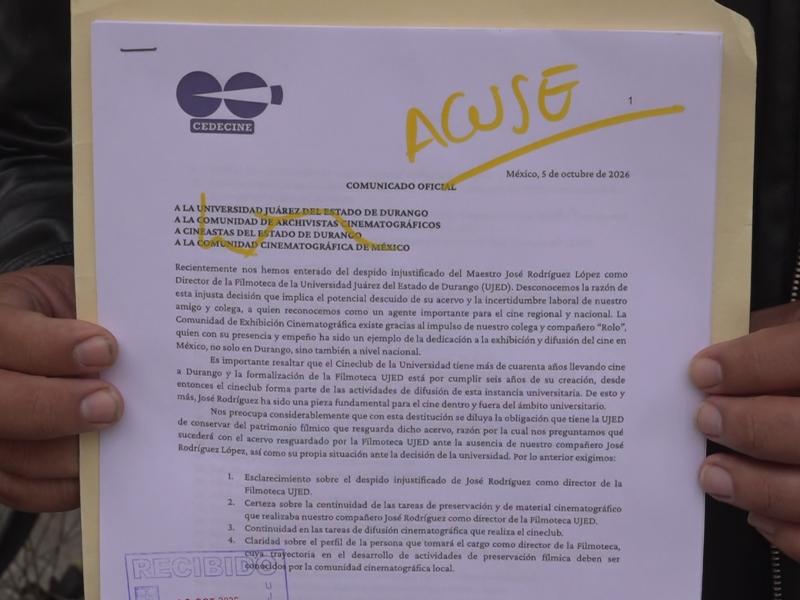 Exigen reintegración de director de la Filmoteca de Durango.