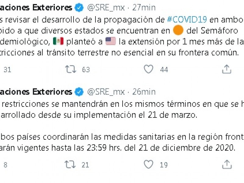 Extienden de nuevo restricciones de viajes esenciales