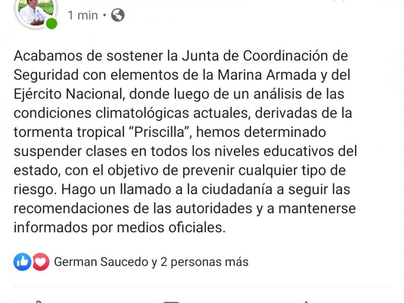 Extienden suspensión de clases a todo el estado