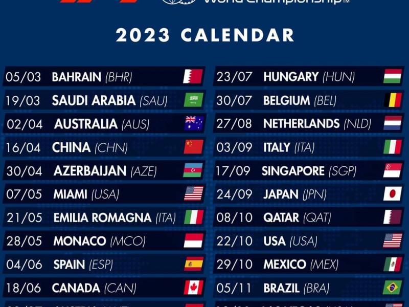 F1 lanza calendario 2023 con más carreras que nunca