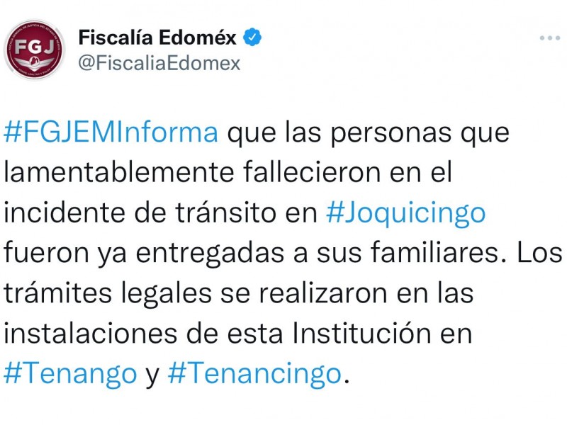 Fallecidos de Joquincingo son entregados a familiares