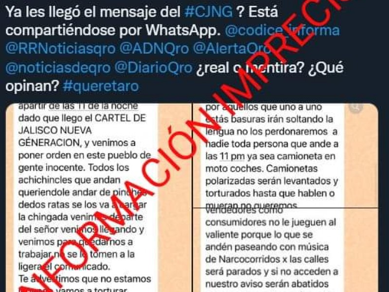 Falso toque de queda para Querétaro; piden informarse responsablemente