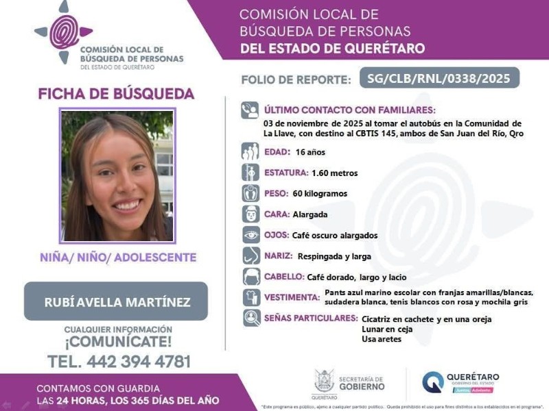 Familiares de Rubí, desaparecida en San Juan del Río, exigen agilizar búsqueda