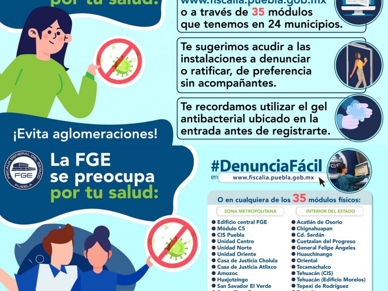 FGE de Puebla habilita portal para denuncias antes coronavirus