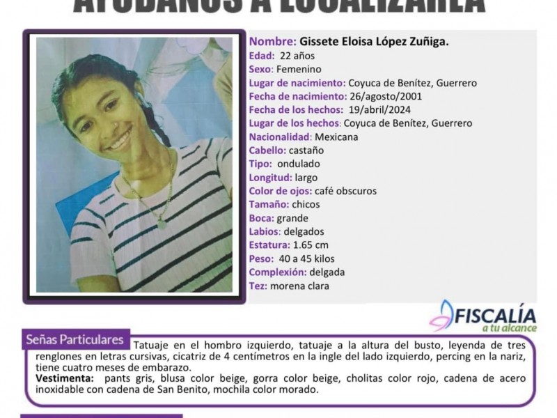 FGE emite alerta ALBA por mujer desaparecida en Coyuca