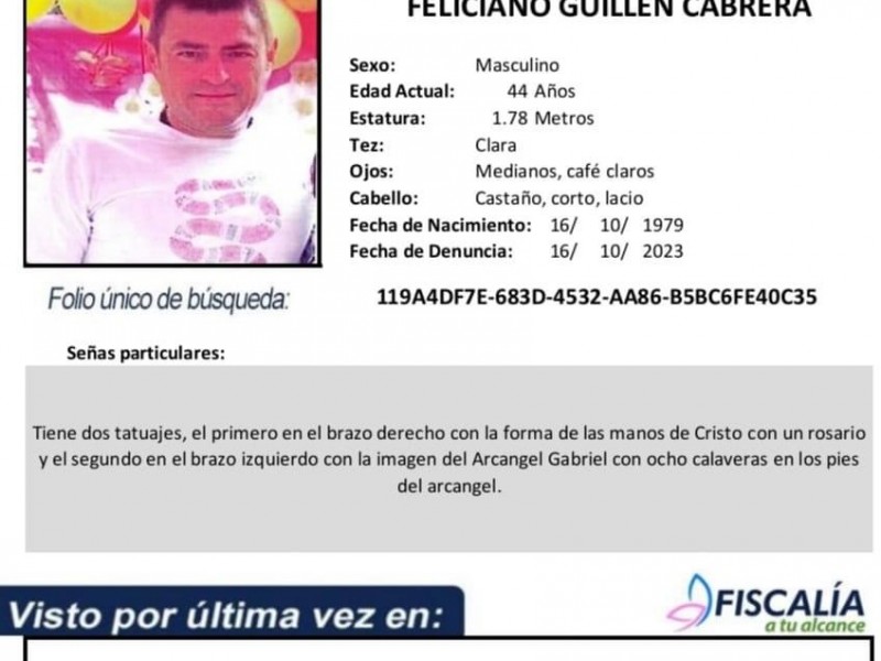FGE emite Alerta para Encontrar a Feliciano Guillen Cabrera